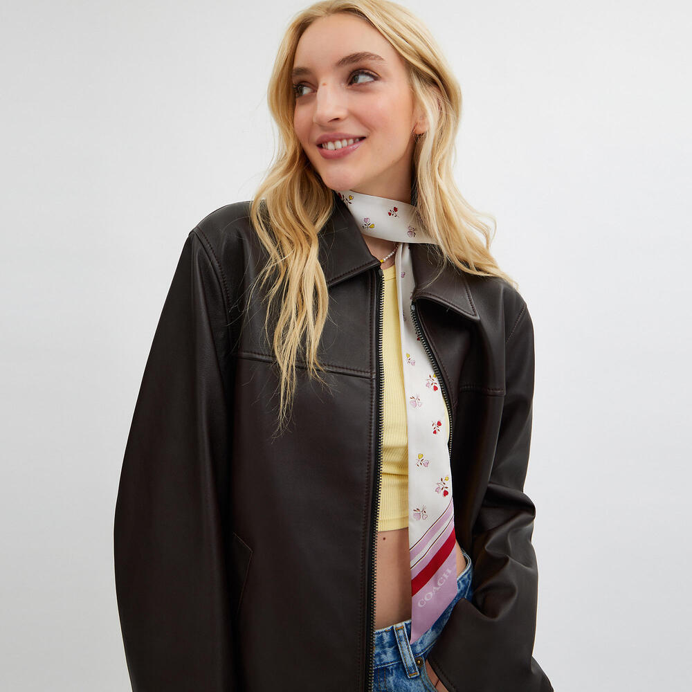 Heart Posy Script Print Silk Skinny Scarf